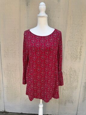 J. Jill Red Printed Long Sleeve Tunic